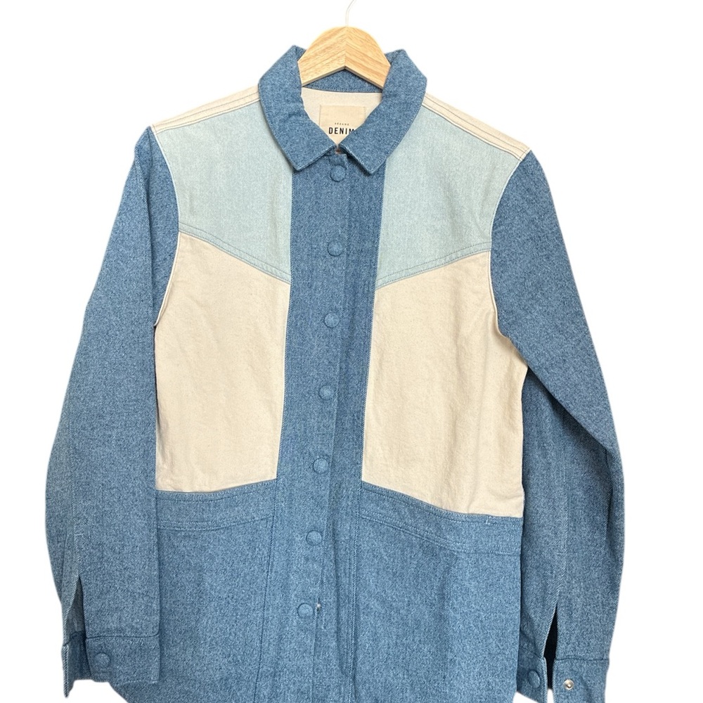 Sezane Blue and Cream Denim Jacket